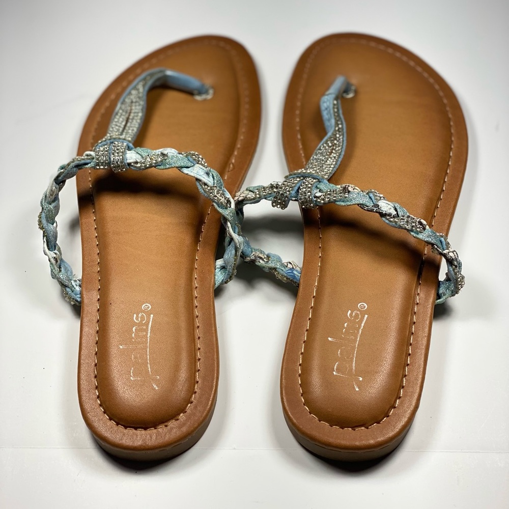 Palms Rhinestone Blue Jeweled Gemstone Women’s Flip Flops - Picture 3 of 5